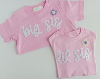 Big Sister Hand-Embroidered T-Shirt | Big Sister Shirt, Baby Announcement Sweater, Little Brother & Little Sister Bodysuit, Felt Name