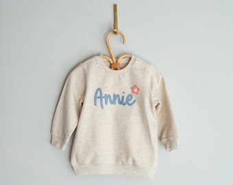 Custom Hand-Embroidered Baby Toddler Sweatshirt | Personalized Baby Toddler Sweater, Felt Name Sweatshirt, Custom Embroidered Sweatshirt
