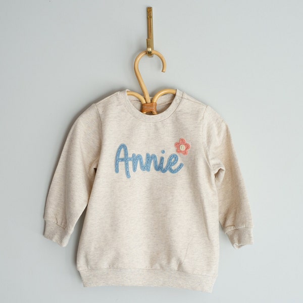 Custom Hand-Embroidered Baby Toddler Sweatshirt | Personalized Baby Toddler Sweater, Felt Name Sweatshirt, Custom Embroidered Sweatshirt