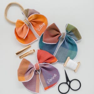 Custom Fall Hand-Embroidered Name Fable Hair Bow | Personalized Embroidery Baby Toddler Hairbow Clip