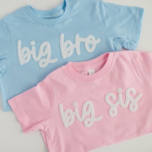 Big Sister And Big Brother Hand-Embroidered T-Shirts | Baby Announcement Sibling Shirts | Little Brother & Little Sister Bodysuit, Felt Name