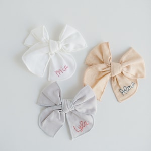 Custom Hand-Embroidered Name Hairbow | Name Bow, Embroidery Bow, Custom Name Bow, Newborn Bow, Toddler Hairbow, New Baby Girl Gift, Baby Bow