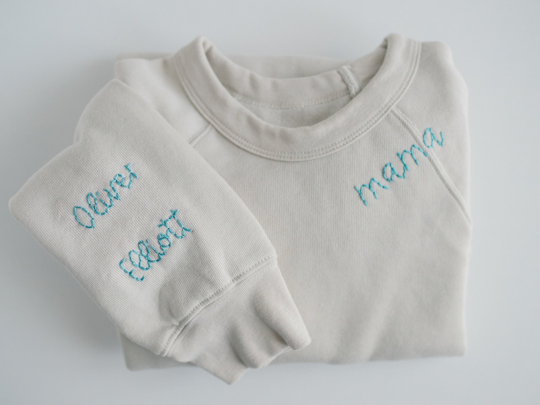 ADDON Handembroidered Sleeve Names and Hearts Mama Sweatshirt, Custom