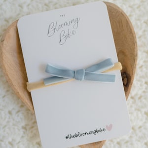 Dusty Blue Velvet Hair Bow | Newborn Baby Bow, Classic Toddler Hairbow Clips, New Baby Girl Gift, Trendy Dainty Bow, Big Sis Blue Bow Clip
