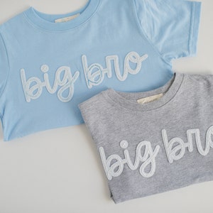 Big Bro Hand-Embroidered T-Shirt | Big Brother Shirt, Baby Announcement Shirt, Rainbow Baby Sibling, Toddler Name T-Shirt, Felt Name