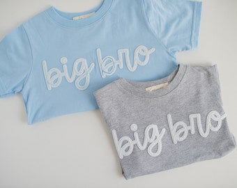 Big Bro Hand-Embroidered T-Shirt | Big Brother Shirt, Baby Announcement Shirt, Rainbow Baby Sibling, Toddler Name T-Shirt, Felt Name