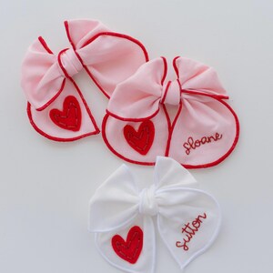 Valentine Hand-Embroidered Name Hairbow | Heart Bow, Embroidery Bow, Custom Personalized Toddler Hair Bow Clip, New Baby Girl Gift Headband image 6