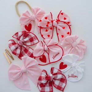 Valentine Hand-Embroidered Name Hairbow | Heart Bow, Embroidery Bow, Custom Personalized Toddler Hair Bow Clip, New Baby Girl Gift Headband image 10