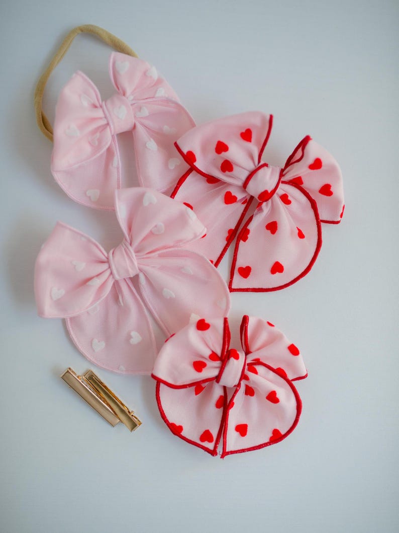 Valentine Hand-Embroidered Name Hairbow | Heart Bow, Embroidery Bow, Custom Personalized Toddler Hair Bow Clip, New Baby Girl Gift Headband image 13