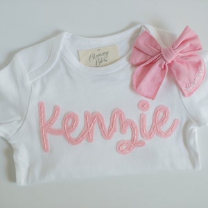 Custom Hand-Embroidered Short-Sleeve Bodysuit Felt Name Baby Bodysuit, Hand Stitched Baby Bodysuit, Custom Newborn Bodysuit image 10