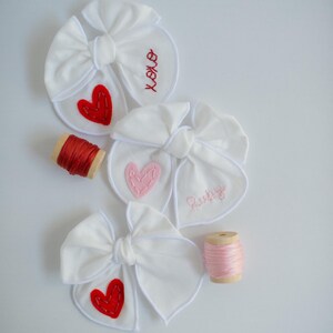 Valentine Hand-Embroidered Name Hairbow | Heart Bow, Embroidery Bow, Custom Personalized Toddler Hair Bow Clip, New Baby Girl Gift Headband image 9