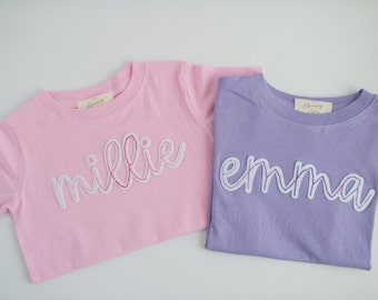 Hand-Embroidered Toddler Name T-Shirt | Rainbow Ombre Name, Personalized Baby Shirt, Felt Name T-Shirt, Custom Embroidered Shirt, Felt Name