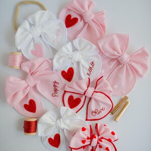 Valentine Hand-Embroidered Name Hairbow | Heart Bow, Embroidery Bow, Custom Personalized Toddler Hair Bow Clip, New Baby Girl Gift Headband image 7