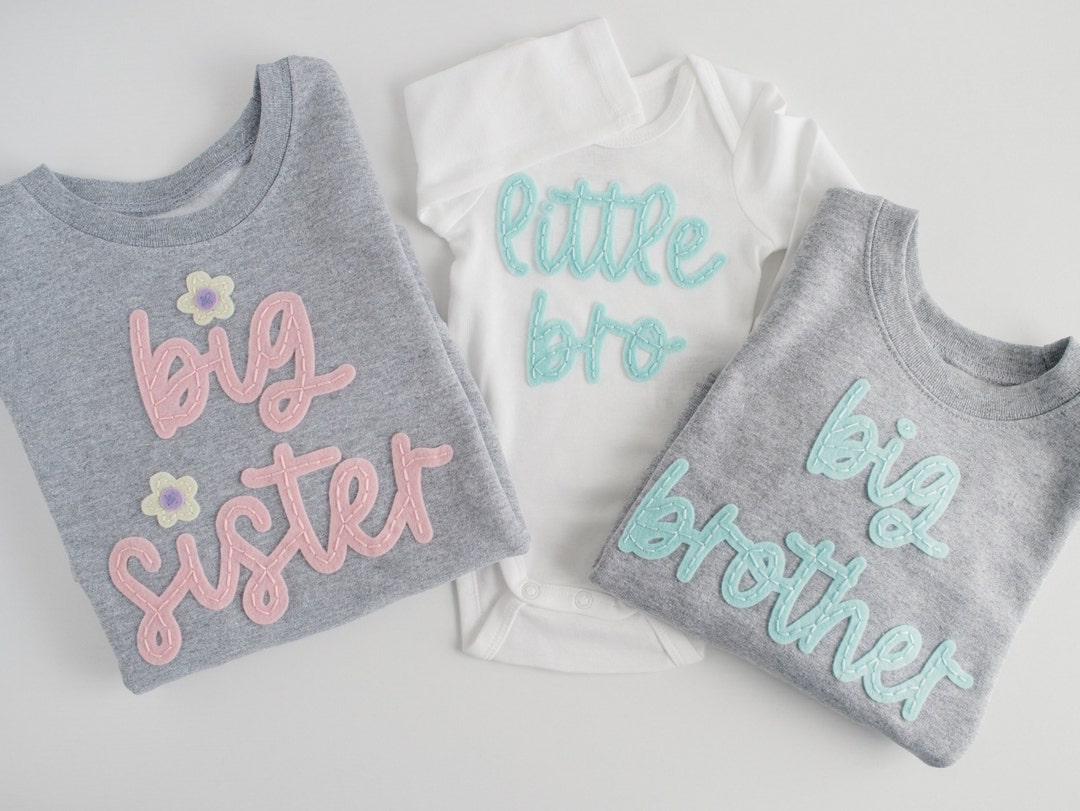 Big Sister and Big Brother Hand-embroidered Sweatshirt Baby ...