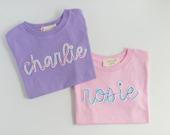 Hand-Embroidered Toddler Name T-Shirt | Rainbow Name, Personalized Toddler Shirt, Felt Name T-Shirt, Custom Embroidered Shirt, Felt Name