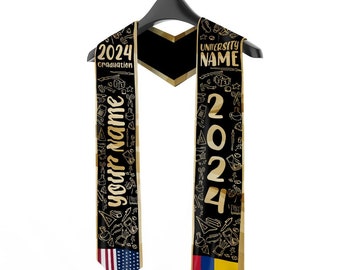 Personalized Custom Colombia Graduation Stole, Custom Class Of 2024, Sash With Flags Of Two Countries, Graduation Gift 804 ILYD
