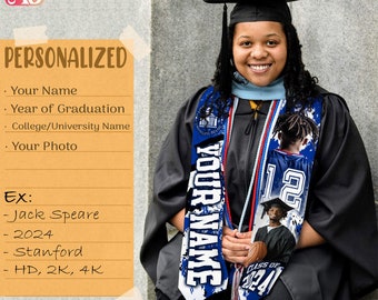 Amare Box Estola de graduación de baloncesto personalizada, foto personalizada, nombre y clase de 2024, logotipo de la Universidad, regalo de graduación 1904 ILYD