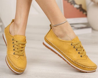 Echtes Leder Damen Schuhe, Handgemachte Lace Up Loafers, Lässige Sommer Turnschuhe, Sport Tägliche Flache Schuhe, Boho Schuhe, Weiße Braut Schuhe