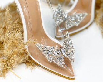 Handmade Wedding Shoes, Romantic Heeled Shoes, Transparent Bridal Shoes, Wedding Heels, Women's Wedding Shoes, Swarovski Butterfly Shoes