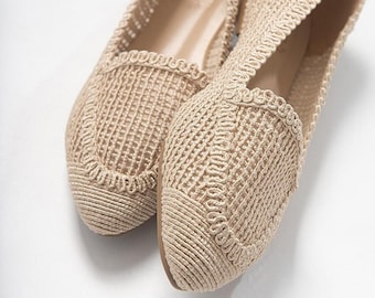 Espadrillas fatte a mano da donna, scarpe ricamate, appartamenti a punta unici, scarpe slip on lavorate a maglia, scarpe espadrillas moderne da donna, mocassini moderni