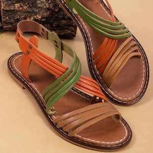 Handmade Genuine Leather Women&#39;s Huarache Sandals, Barefoot Gladiator Sandals, Casual Strappy Sandals, Jesus Boot, Footwear Flat Shoes
