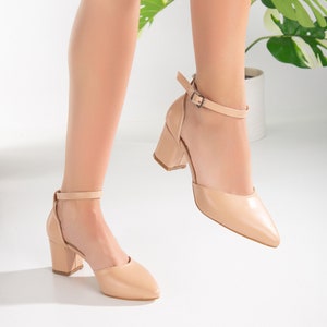 Handmade Aesthetic High Heels Shoes, Ankle Strap Women Shoes, Vegan Leather Heels,  Beautiful Color Pumps for Her, Women Block Bridal Shoes