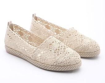 Handmade Laced Espadrilles Women, Bridesmaid Shoes, Barefoot Slip On Shoes, Wedding Shoes, Knitted Bridal Shoes, Casual Style Sandal