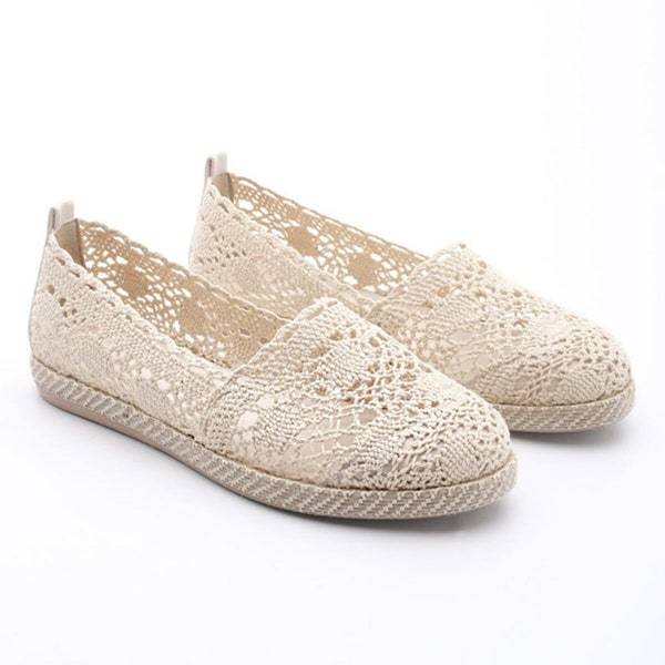 Handgemachte Geschnürte Espadrilles Damen, Brautjungfernschuhe, Barfußschuhe, Hochzeitsschuhe, gestrickte Brautschuhe, Casual Style Sandale