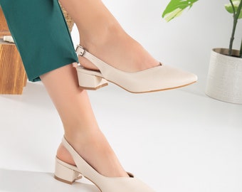 Buy Handmade Leather Slingback Low Heel Shoes: Boho Bridal Mary