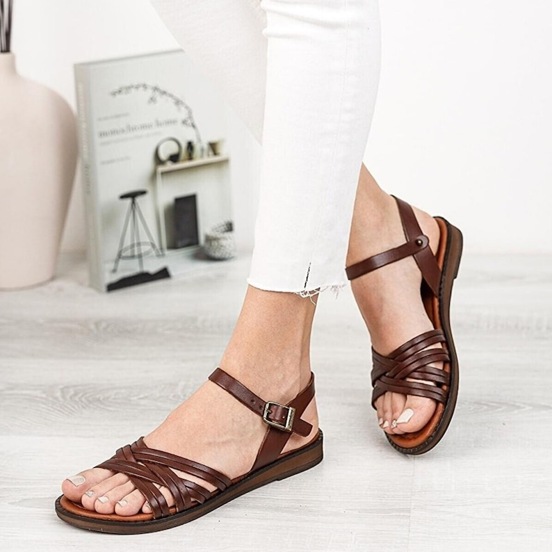 Handmade Genuine Leather Women's Strappy Sandals Casual - Etsy