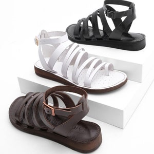 Handmade Genuine Leather Women's Thong Sandals, Leather Lace Up Shoes, Casual Flip-Flops, Summer Trend Jesus Boot, Sport Daily Flat Shoes