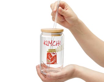 Kimchi Addict Cup, Kimchi Gift Glass with Straw, 16oz
