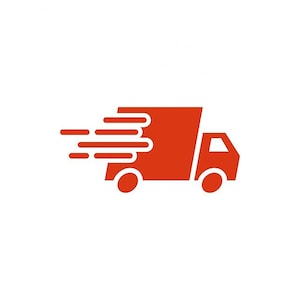May include: A red delivery truck icon with a white outline, speeding with a motion blur effect.