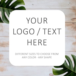 Autocollants carrés personnalisés avec logo de petite entreprise, 1,5 x 1,5 pouces/3,81 cm | Étiquettes textuelles personnalisées | Imperméable | Mat, brillant, transparent