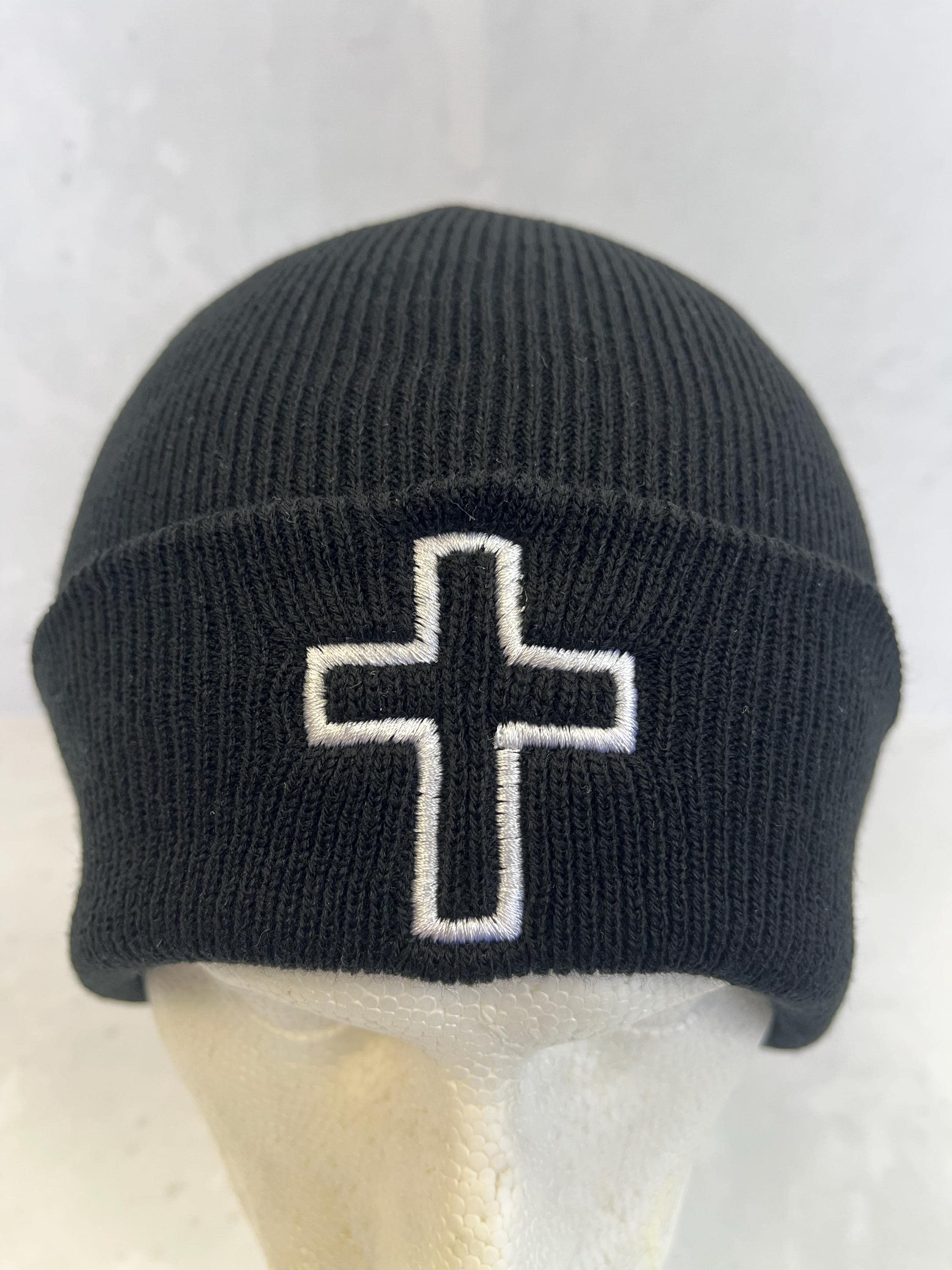 Cross Logo Embroidered Black Beanie Hat - Etsy