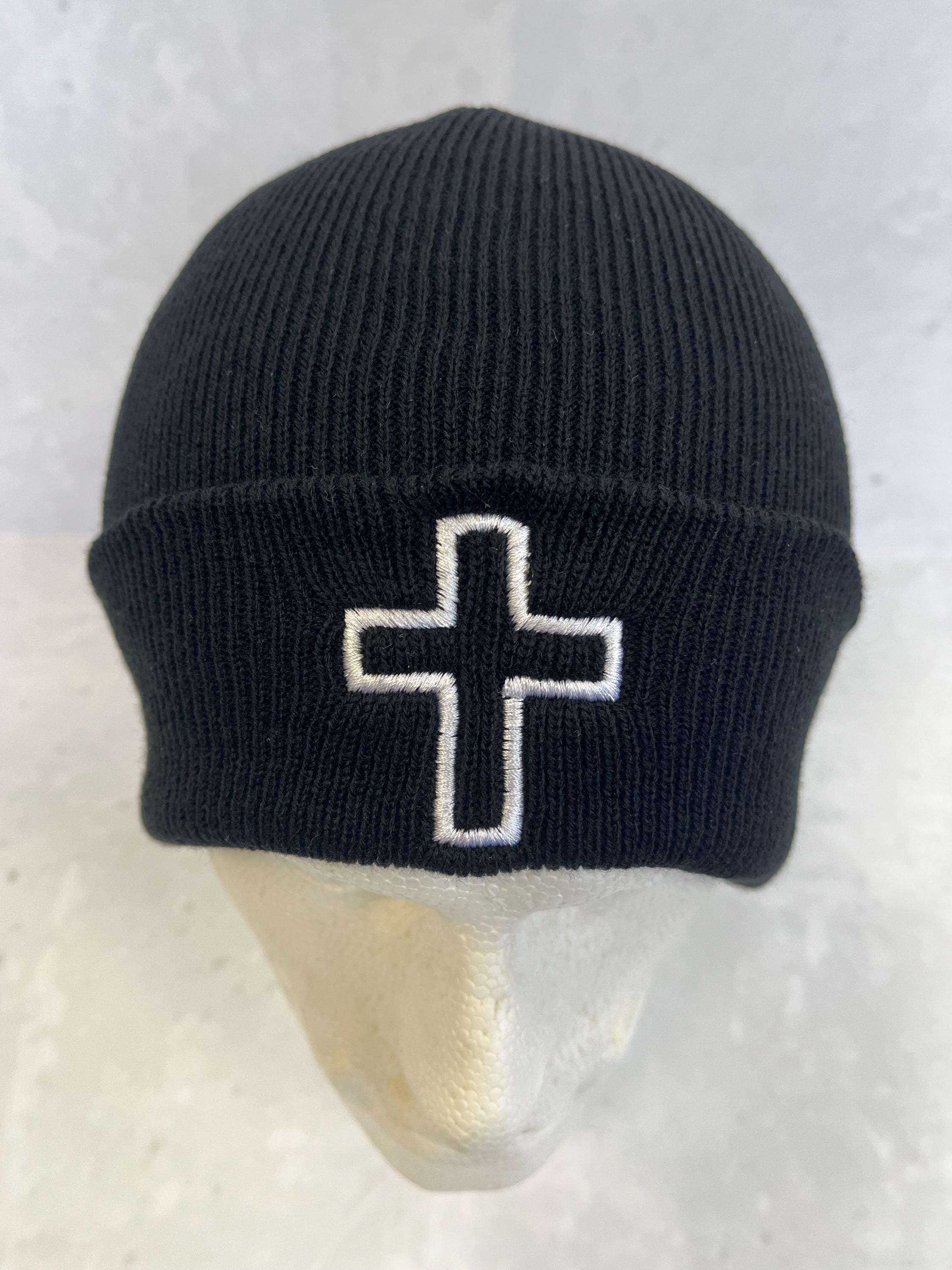 Cross Logo Embroidered Black Beanie Hat - Etsy