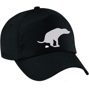 Quirky Black Cap with White Dog Poop Silhouette Embroidery