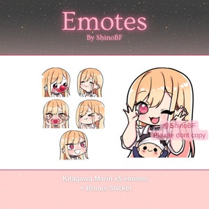 Marin kitagawa x5 Emote Pack for Twitch and Discord + Bonus Sticker