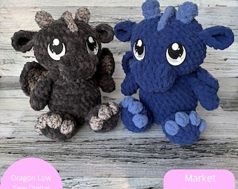 Patrón de crochet digital de dragón, costura baja (patrón PDF)