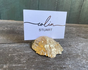 Oyster Shell Place Cards in Gold Foil | Beach Wedding | Dinner Party | Rehearsal Dinner | Escort Cards