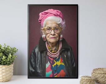 Elegant Woman Portrait Print, Colorful Fashionista Wall Art
