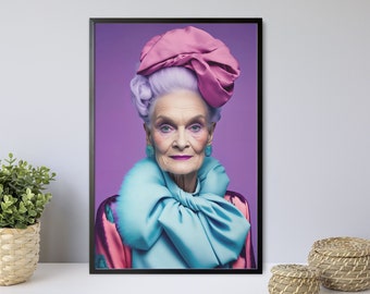 Elegant Woman Portrait Print, Colorful Fashion Wall Art