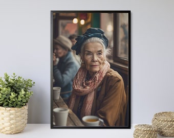 Elegant Woman Portrait Print, Colorful Rustic Wall Art