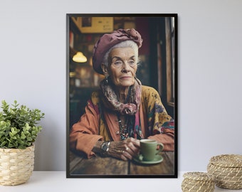 Elegant Woman Portrait Print, Coffee Shop Wall Art