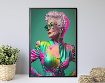 Elegant Woman Portrait Print, Retro Fashion Wall Art