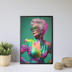 Elegant Woman Portrait, Female Portrait, Woman Art, Poster Print, Female Photos, Beautiful Woman, Colorful Wall Art, Retro Art, Fashion Art