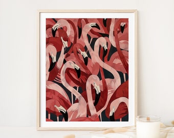 Flamingo Wall Art, Flamingo Print, Flamingo Art, Flamingo Decor, Whimsical Bird Wall Art, Tropical Bird Art, Instant Digital Download