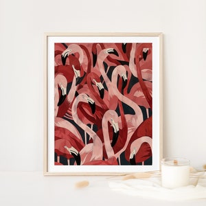 Flamingo Wall Art, Flamingo Print, Flamingo Art, Flamingo Decor, Whimsical Bird Wall Art, Tropical Bird Art, Instant Digital Download