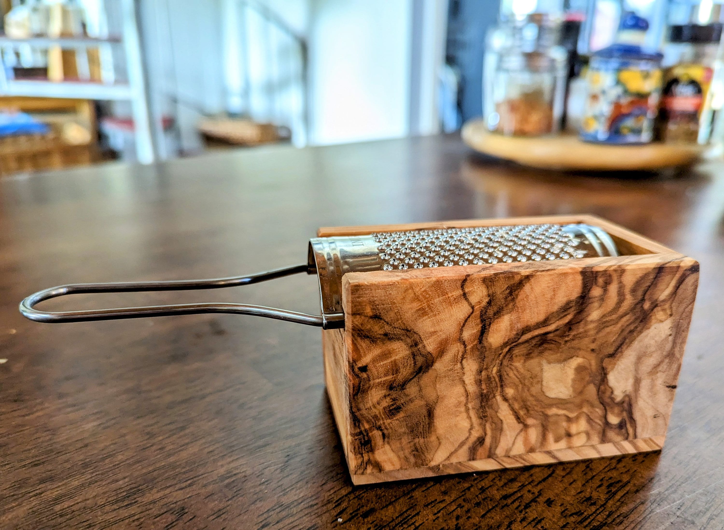 Cheese and Parmesan grater with an olive wood box, handmade