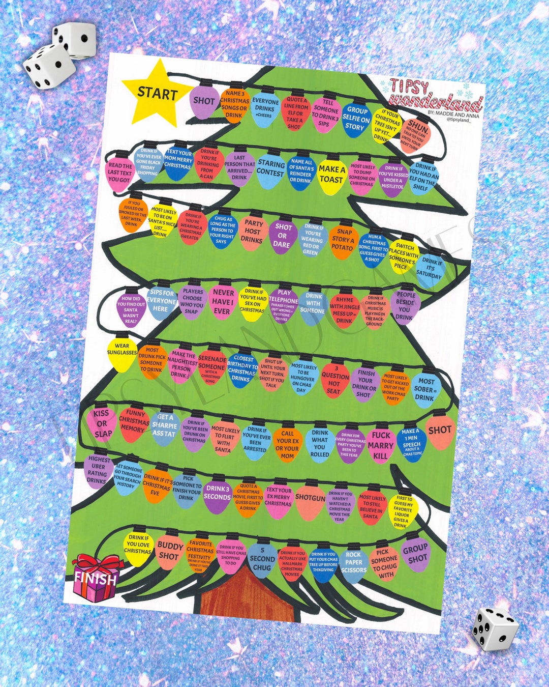 Tipsy Land Christmas Party Adult Drinking Board Game, Game Night